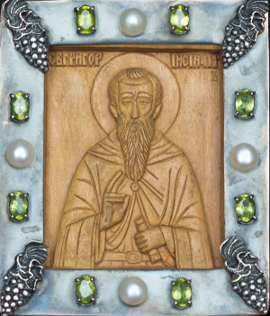 Преподобный Григорий Синаит. Икона современной работы. Резьба по дереву